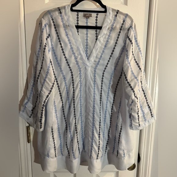 J. Jill Tops - J. Jill Women’s Tunic Blouse V-Neck 3/4 Sleeve Geometric Print Blue Size Large